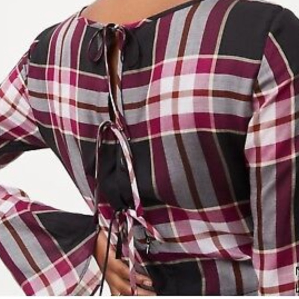 Loft Plaid Tie Back Dress, Size 12 - Picture 2 of 14
